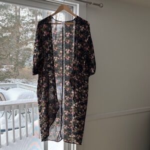 Floral Sheer Kimono - Black
